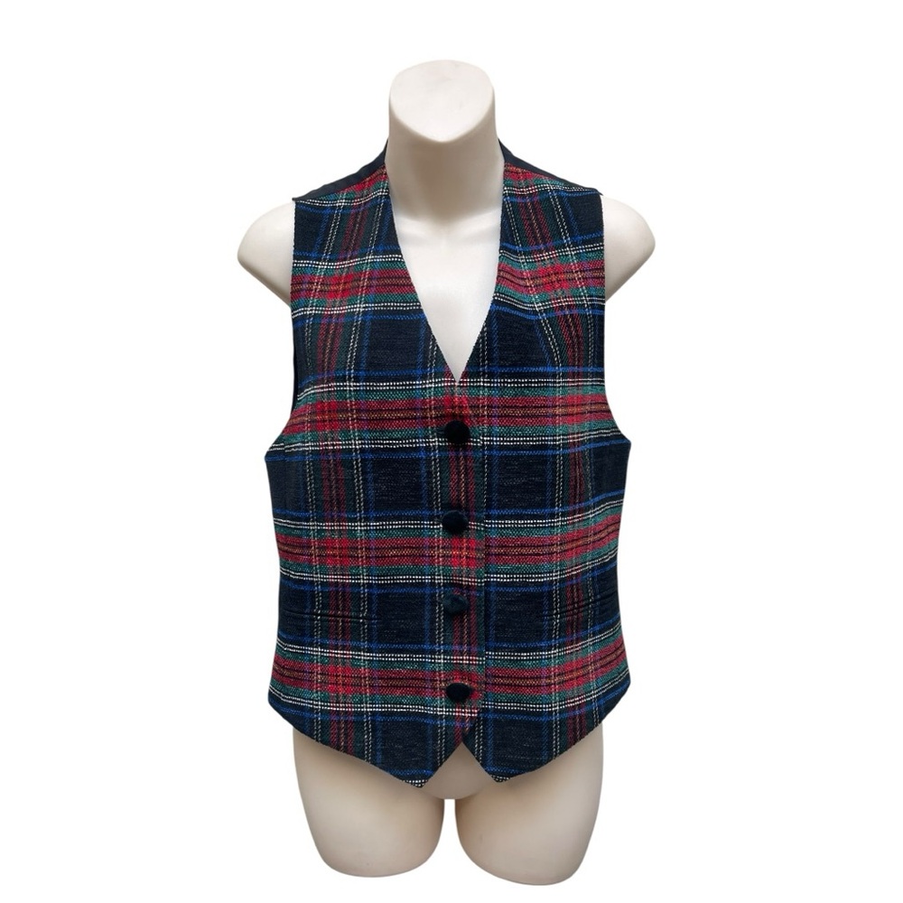 Vintage Liz Claiborne Collection Velvet Vest Black Green Red  Sz 6